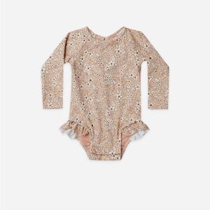 Quincy Mae Apricot Floral One-Piece Girls Rashguard